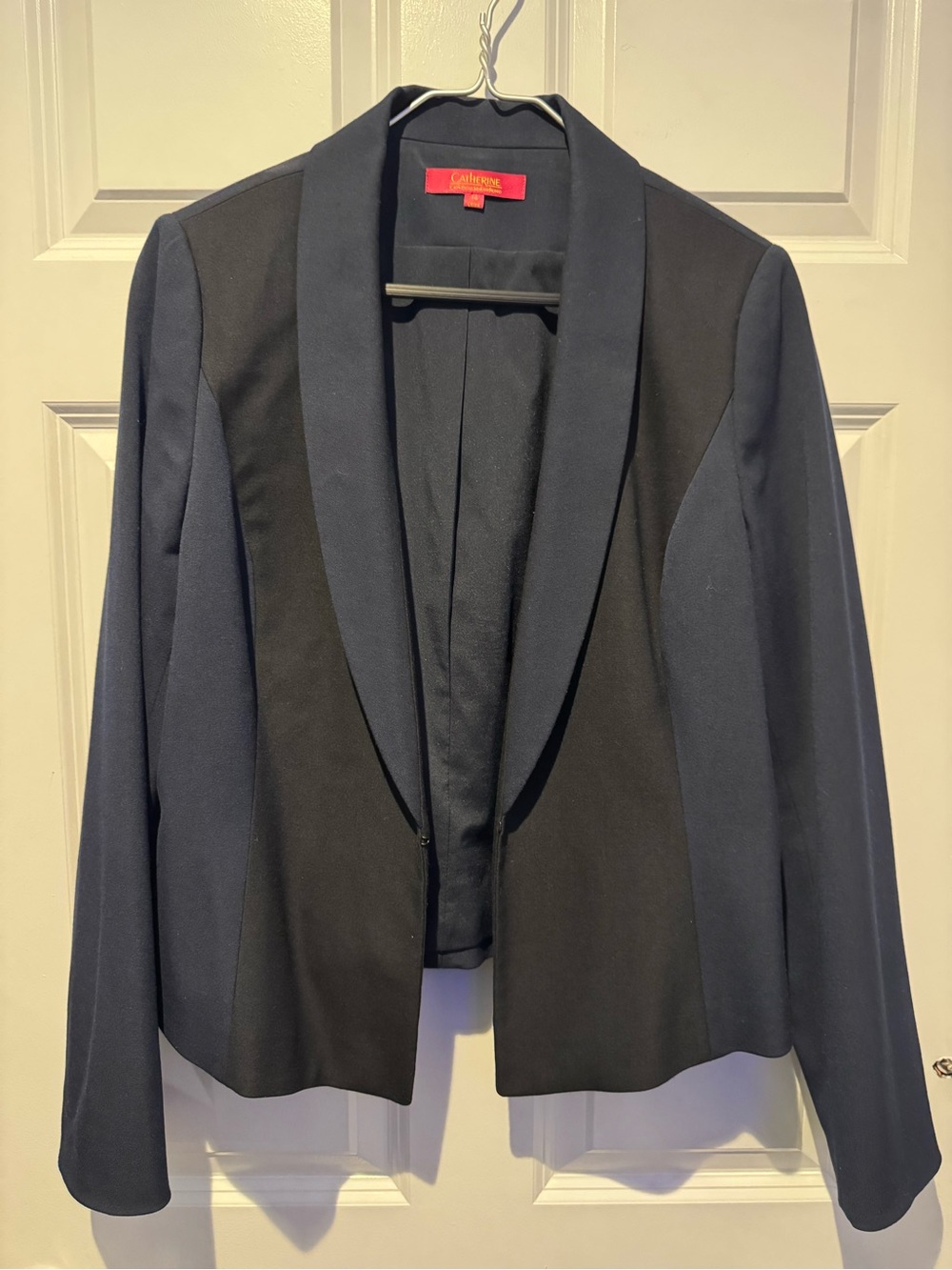 Catherine Malandrino Navy and Black Open-Front Fitted Collar Blazer